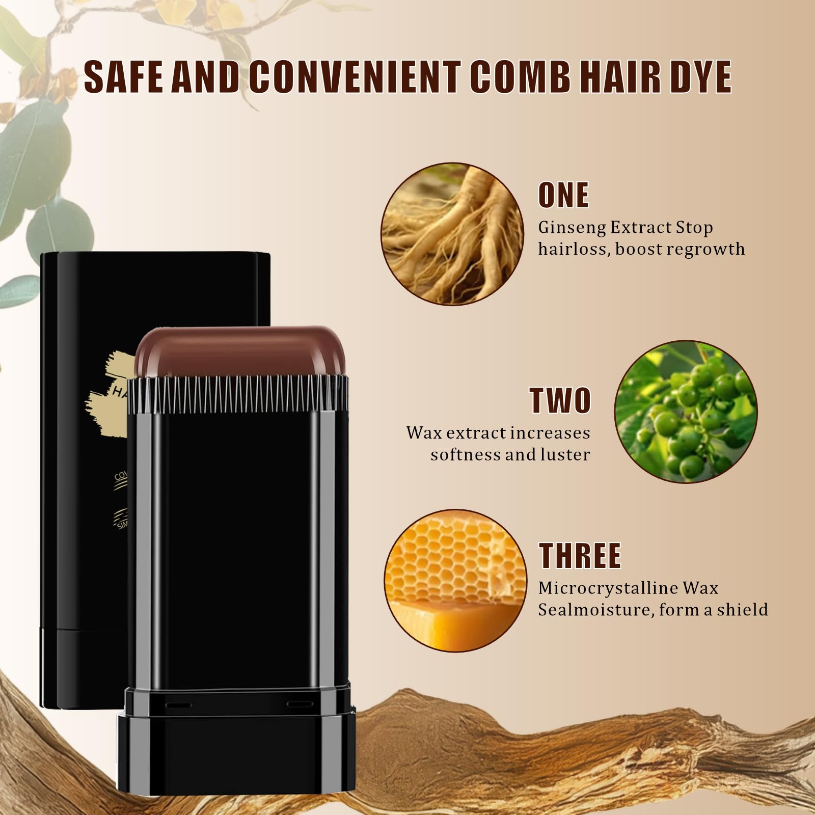 Black 3PCS 2 in 1 Instant Hair Color Stick, Waterproof and Sweat Proof Hair Dye Stick, Portable 3 Color Touch-Up Hair Sticks With Comb for Women Men