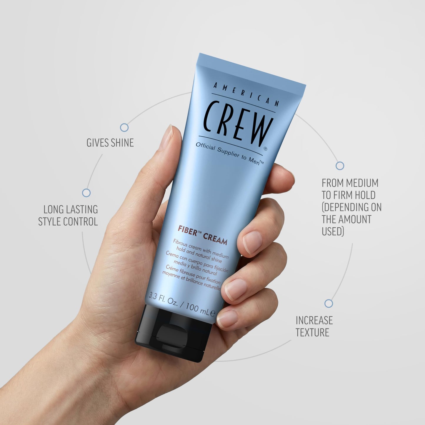 Light Gray American Crew Men's Fiber Cream, Like Hair Gel with Medium Hold & Natural Shine, 3.3 Fl Oz