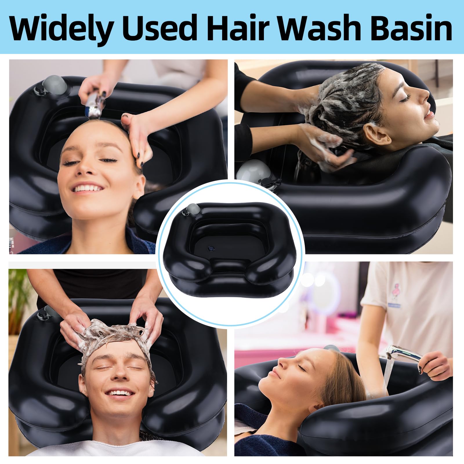 Black Upgraded Inflatable Hair Washing Basin with Built-in Manual Pressure Inflation, Portable Shampoo Bowl Sink for Hair Washing Station & Elderly, Disabled, Bedridden