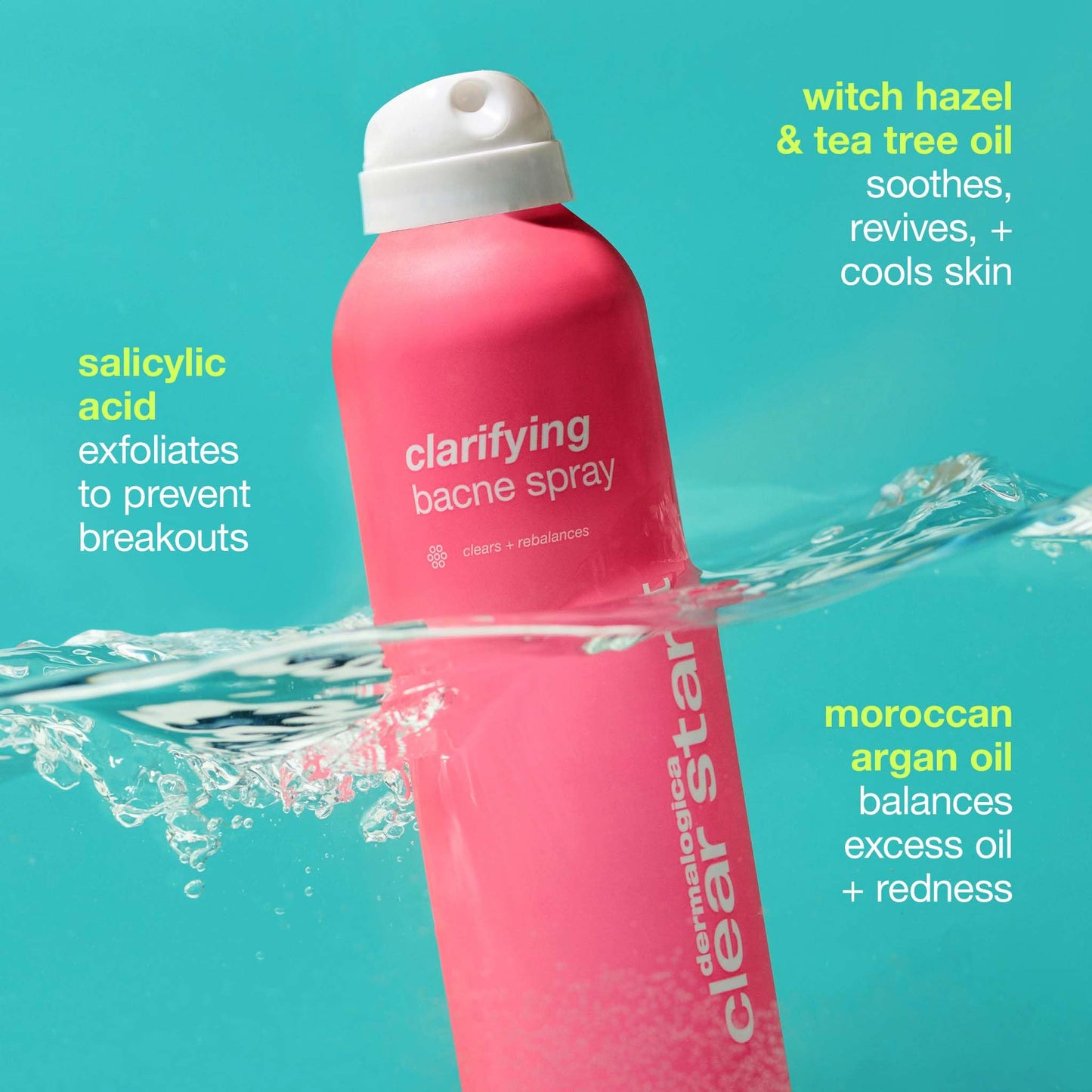 Light Sea Green Dermalogica Clear Start Clarifying Bacne Spray, Back Acne Treatment Spray for Body Breakout - Pore Clearing, Preventing Pimple with Salicylic Acid, Witch Hazel, Tea Tree Oil, All Skin Type, 6 fl oz