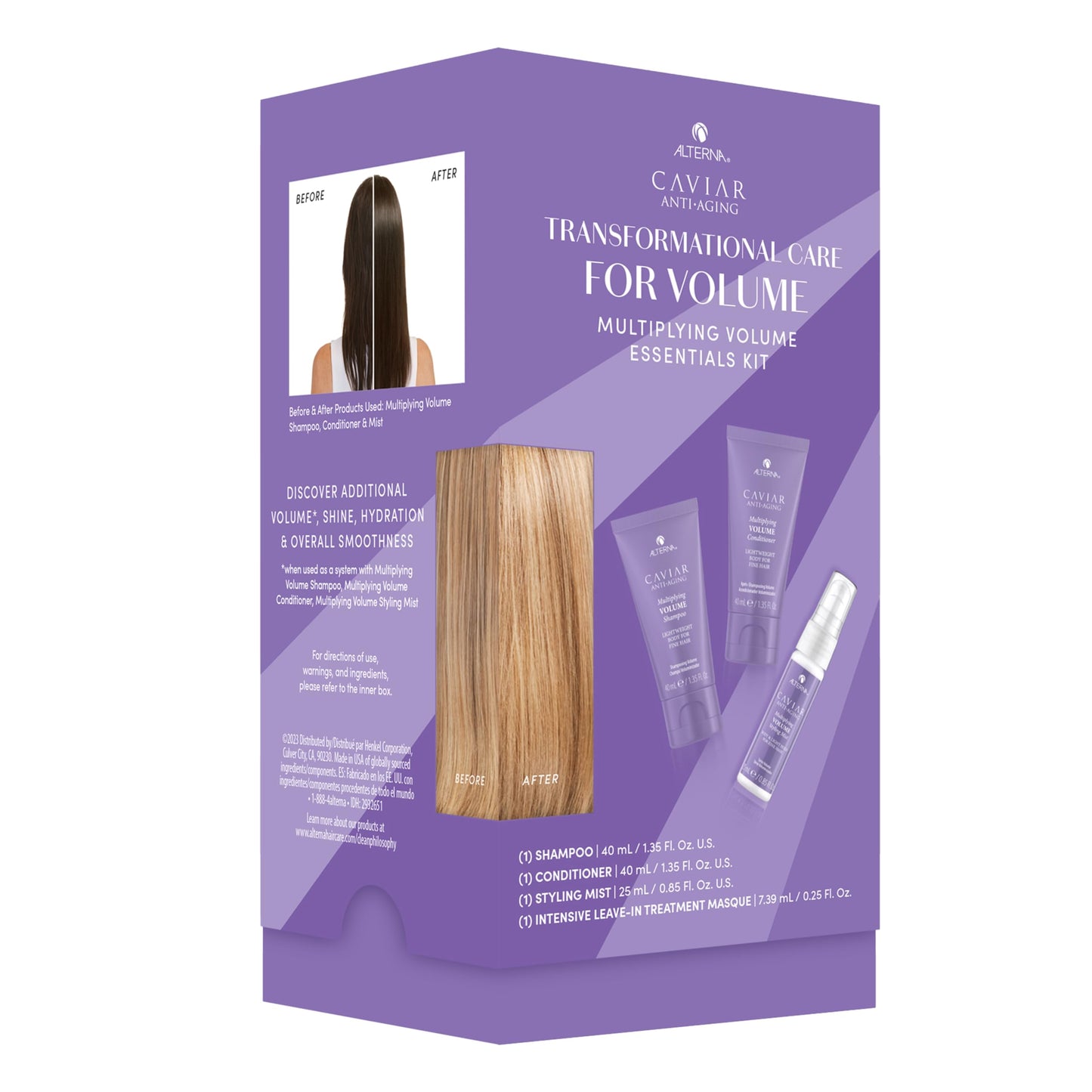 Medium Purple Alterna Haircare CAVIAR Anti-Aging Multiplying Volume Travel Kit - Shampoo, Conditioner, Styling Mist | For Fine, Thin Hair | Light Hold | Sulfate Free