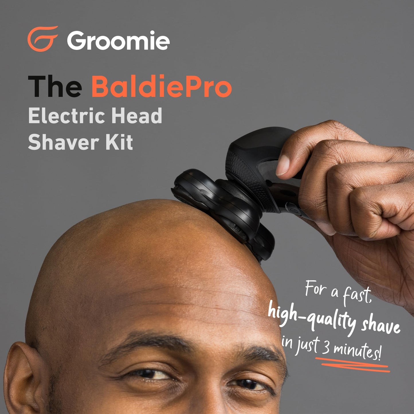 Dim Gray Groomie Cordless Bald Head Shavers for Men, BaldiePro Head Grooming Kit - Ergonomic & Waterproof Head Shavers for Bald Men - Electric Hair Shaver & Head Razor - Men's Rotary Shaver for Smooth Shave