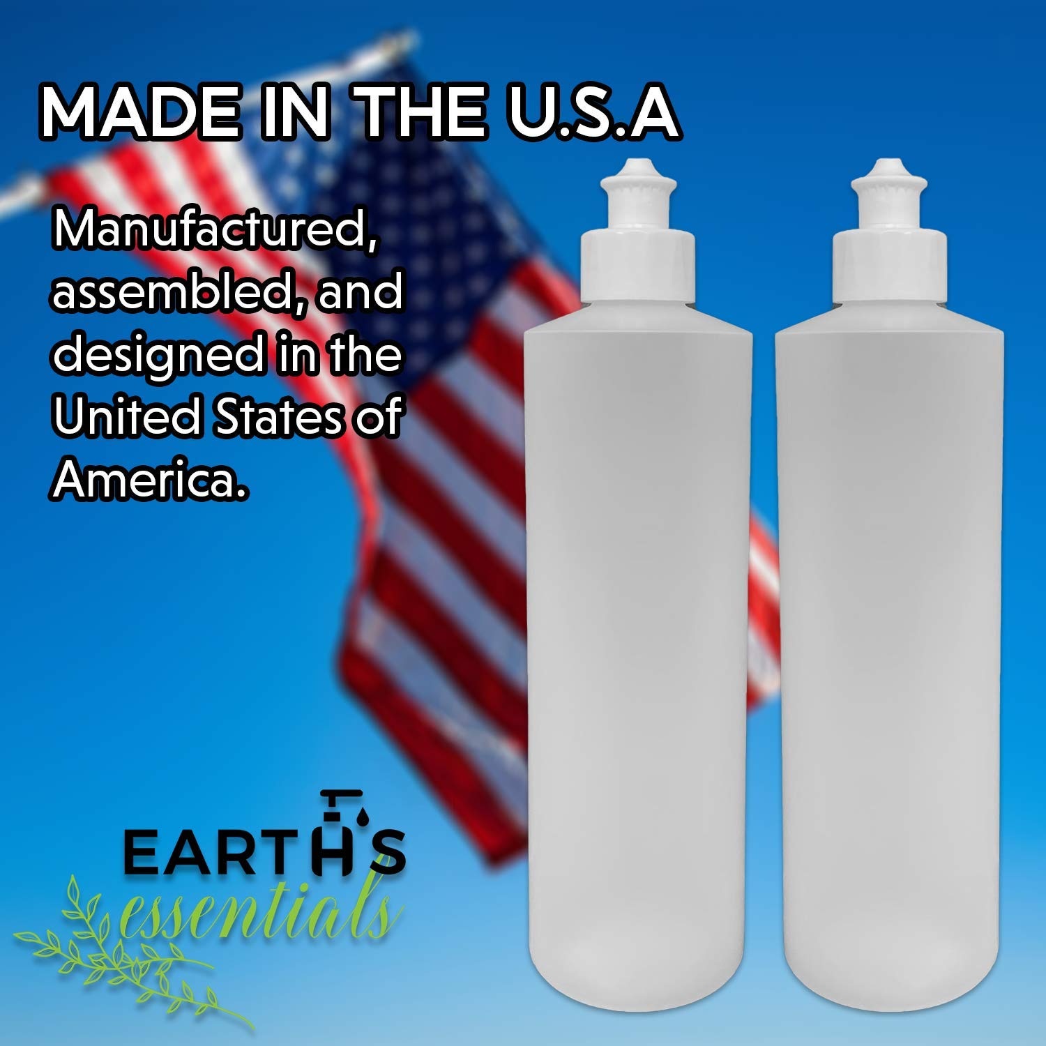 Gray 2 Pack Refillable 16 Ounce HDPE Squeeze Bottles With Push/Pull Button Top Dispenser Caps-Great For Lotions, Shampoos, Conditioners and Massage Oils-Includes our patented thread-on funnel