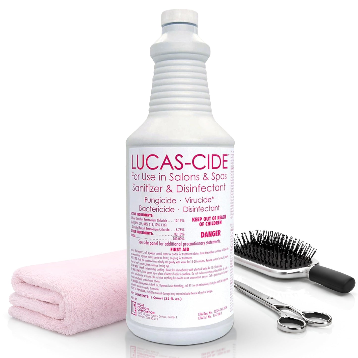 White Smoke LUCAS-CIDE Salon and Spa Disinfectant, Hospital Grade, Pink, 32 Fl Oz