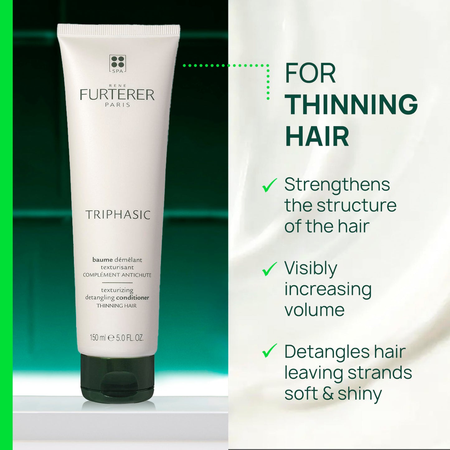 White Smoke Rene Furterer Triphasic Texturizing Conditioner - Strengthens Hair and Increases Volume for Men and Women with Thinning Hair - Plant-Based Formula - Sulfate, Paraben, Silicone-Free - 5 fl. oz.