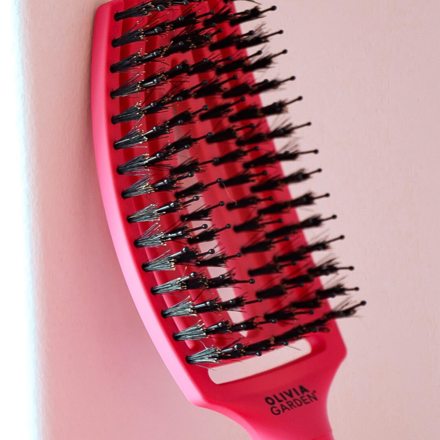 Gray Olivia Garden Fingerbrush Care Iconic - Medium - Hot Pink - Detangling Hairbrush with Boar & Nylon Bristles for Ultimate Shine & Smooth Styling