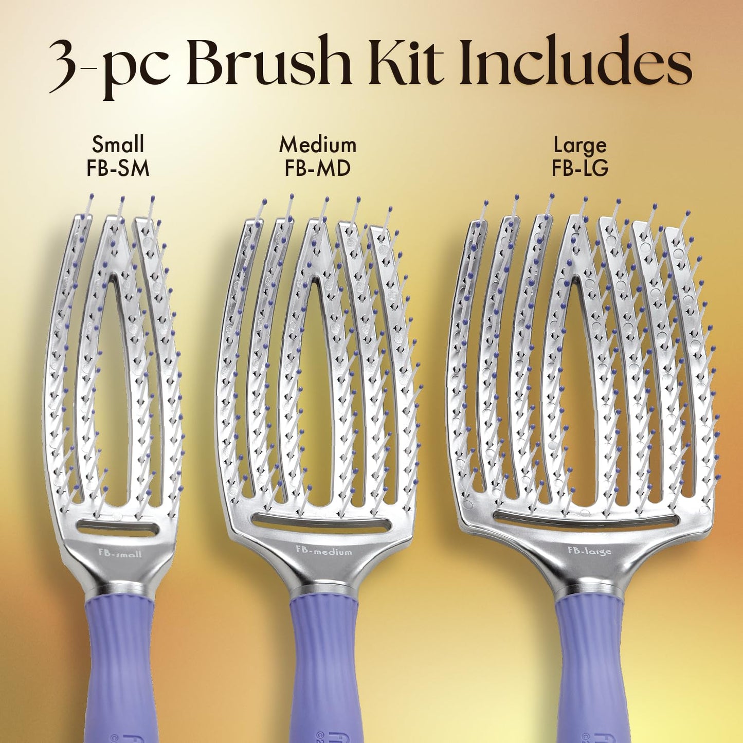 Tan Olivia Garden Fingerbrush Curved and Vented Paddle Brush for Blow Drying - Ideal for Styling and Detangling All Hair Types - Scalp Massager Brush, 3-Piece Kit