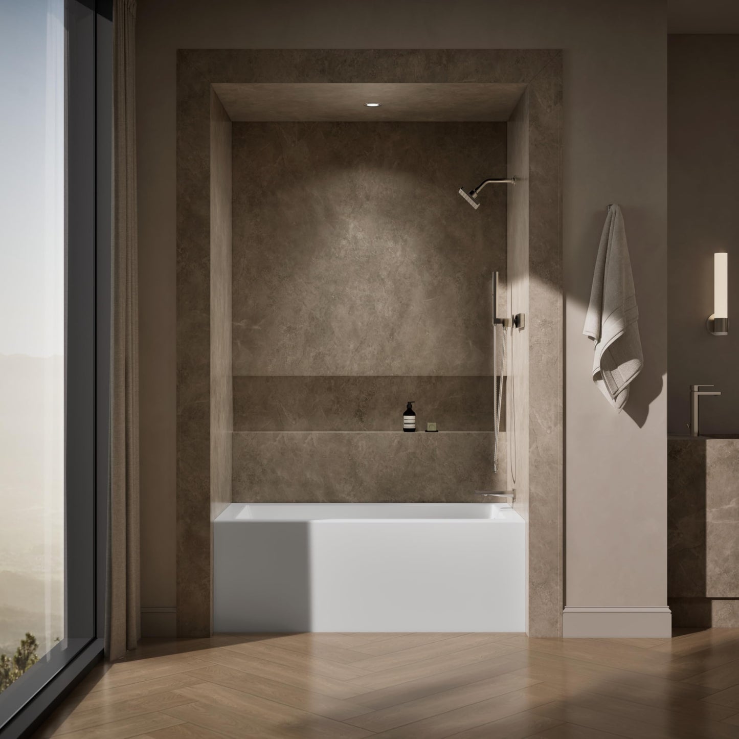 Dark Slate Gray Kohler 60" x 30" alcove bath with integral apron, integral flange, and right-hand drain
