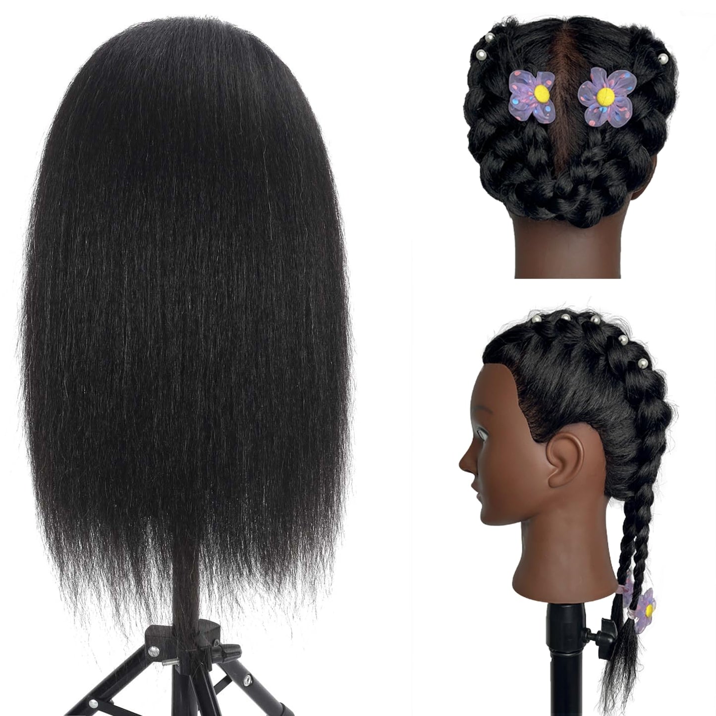 White Smoke Mannequin Head Human Hair with 100% Real Hair Cosmetology Mannequin Doll Head for Hairdresser Practice Braiding Hairstyling with Free Table Clamp Stand (16 Inch)
