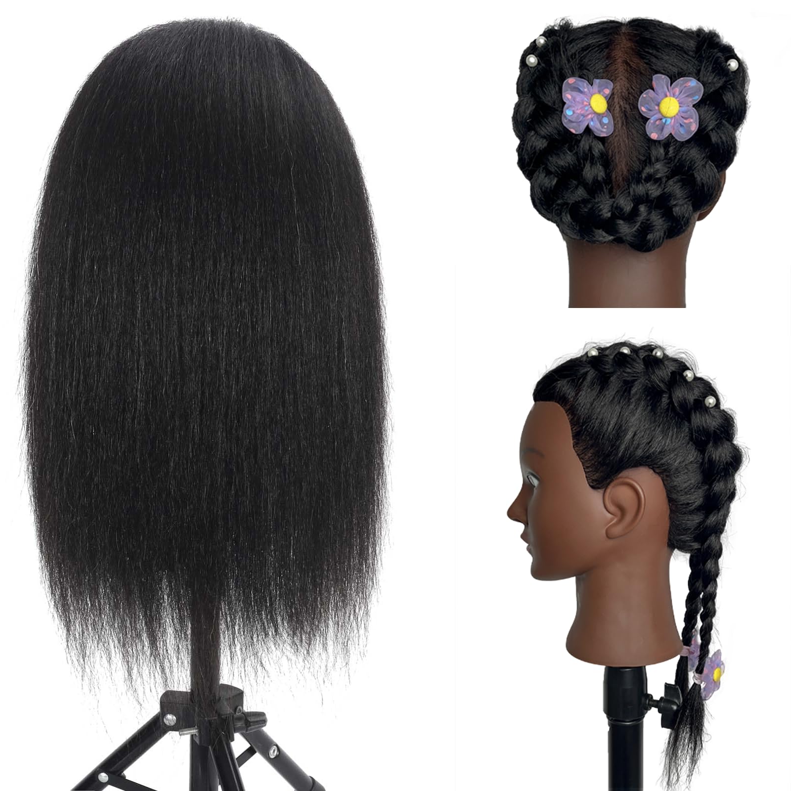 White Smoke Mannequin Head Human Hair with 100% Real Hair Cosmetology Mannequin Doll Head for Hairdresser Practice Braiding Hairstyling with Free Table Clamp Stand (16 Inch)