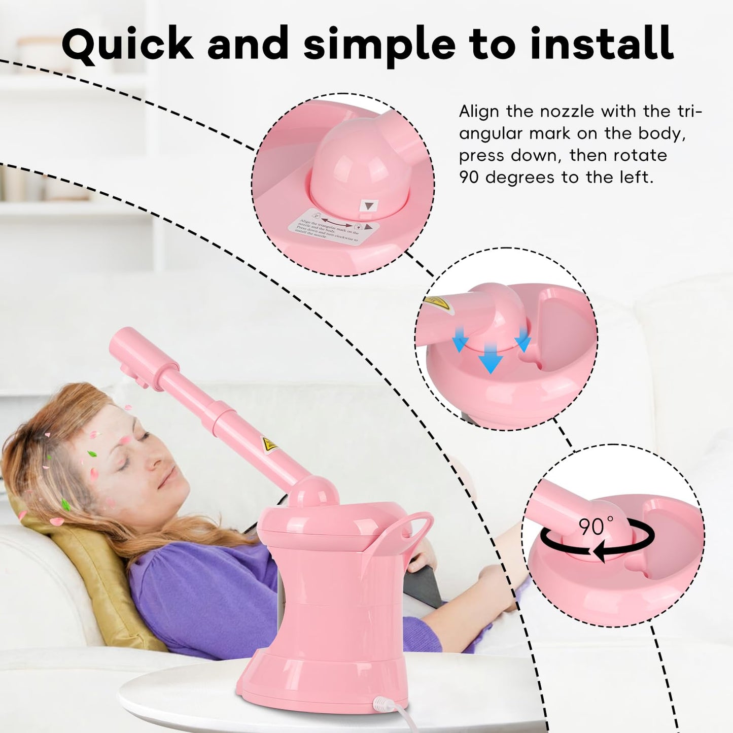 White Smoke Facial Steamer Nano Ionic Face Steamer with Extendable Arm, Portable Face Steamer for Facial Deep Cleaning, Steamer for Facial for Personal Care at Home or Salon（Pink）