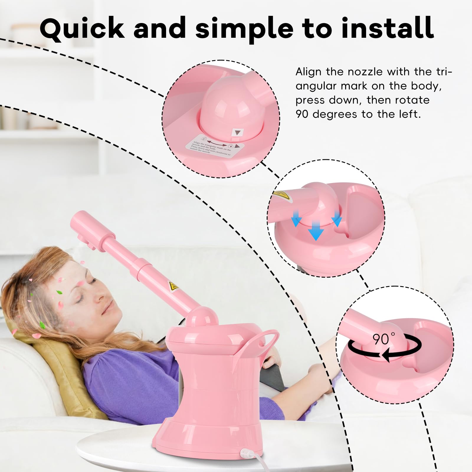 White Smoke Facial Steamer Nano Ionic Face Steamer with Extendable Arm, Portable Face Steamer for Facial Deep Cleaning, Steamer for Facial for Personal Care at Home or Salon（Pink）