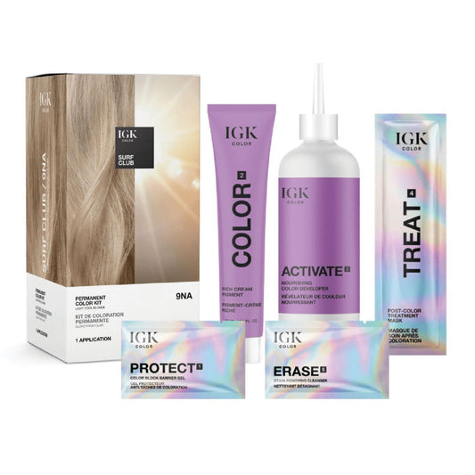 White Smoke IGK Permanent Hair Dye Color Kit | 9NA Surf Club - Light Cool Blonde | 100% Gray Color Coverage + Strengthen + Shine | Ammonia Free