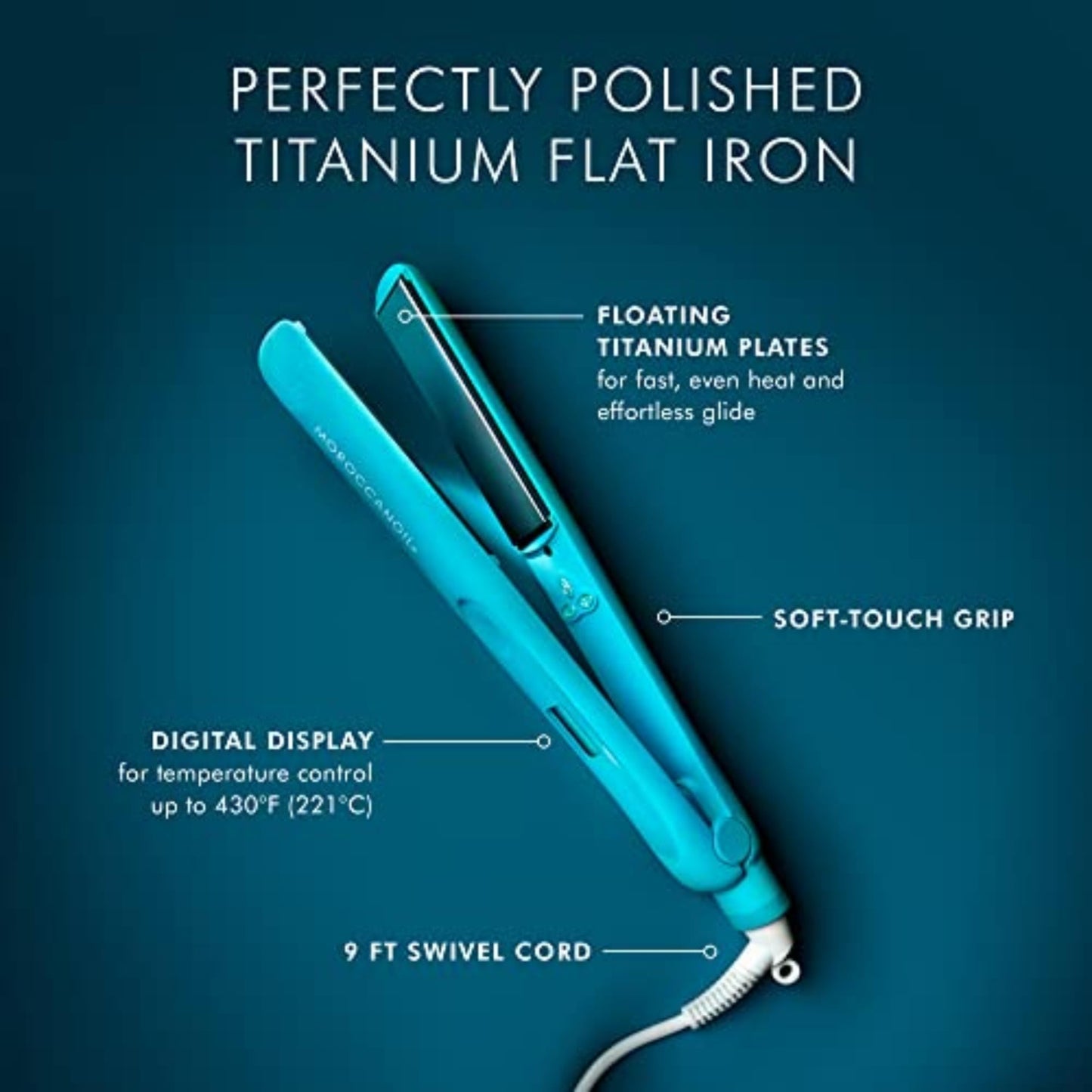 Dark Cyan Moroccanoil Perfectly Polished Titanium Flat Iron