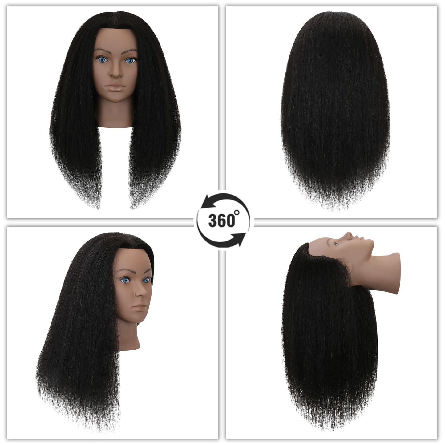 White Smoke Sirydtm 18" Mannequin Head Human Hair 100% Real Human Hair Mannequin Head Cosmetology Makeup Doll Training Head With Table Clamp Stand for Curling, Cutting Dyeing & Hairdresser School Training