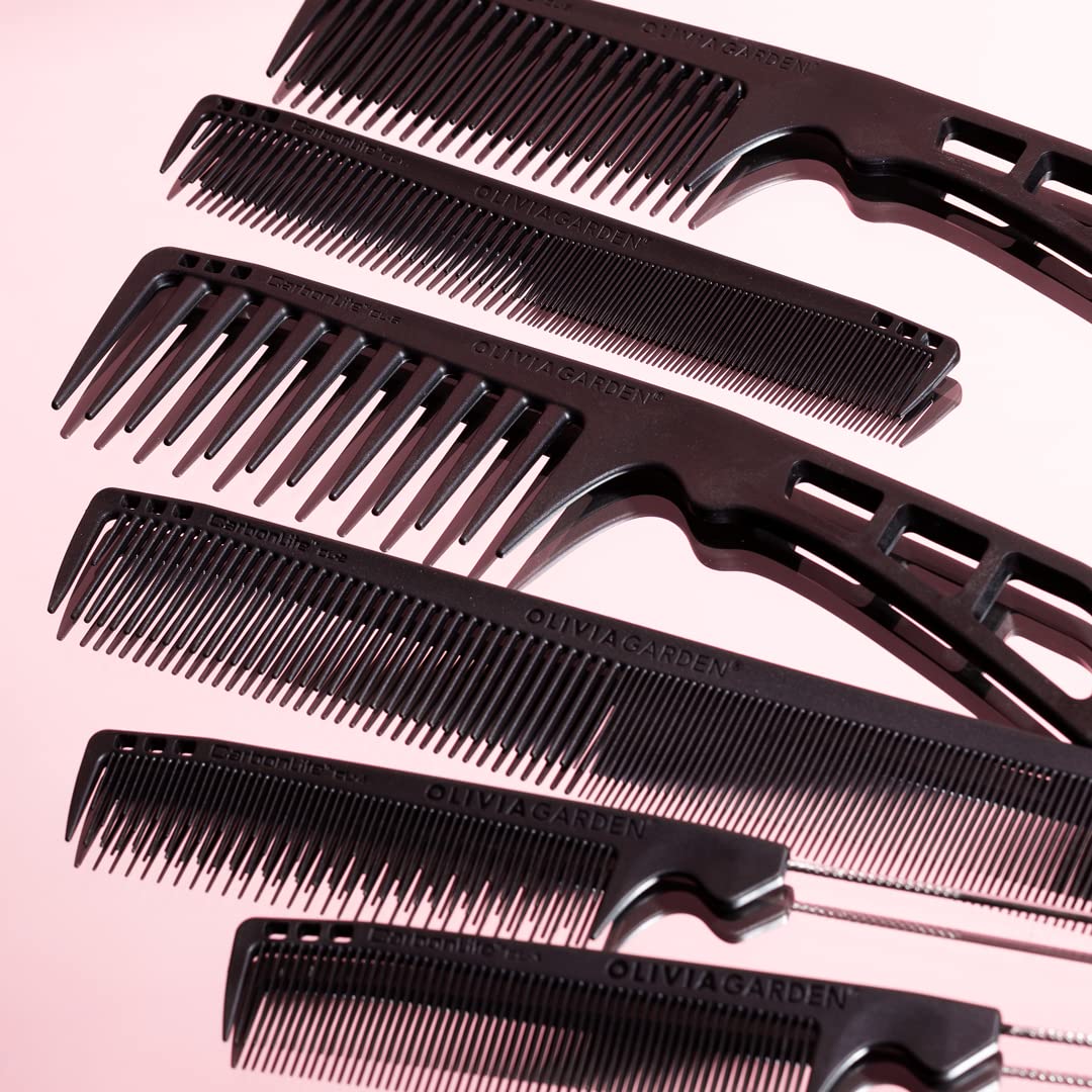 Black Olivia Garden CarbonLite Carbon Combs for Women and Men - Professional Hairdresser and Barber Accessories - Heat Resistant Up to 460 Degrees, 6pc Kit - CL1 to CL