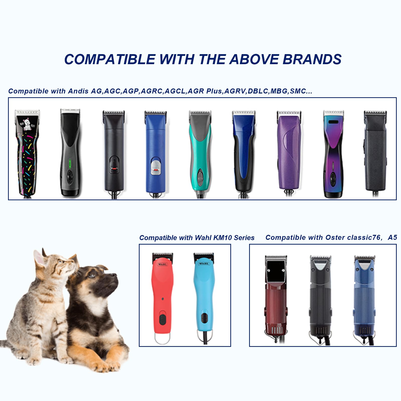 White Smoke HONGNAL 3PACK Dog Grooming Clipper Replacement Blades Compatible with Andis Pet Clipper/Oster A5/Wahl KM Series Dog Clipper,Ceramic Blade & Stainless Steel Blade (4FC+5FC+7FC)