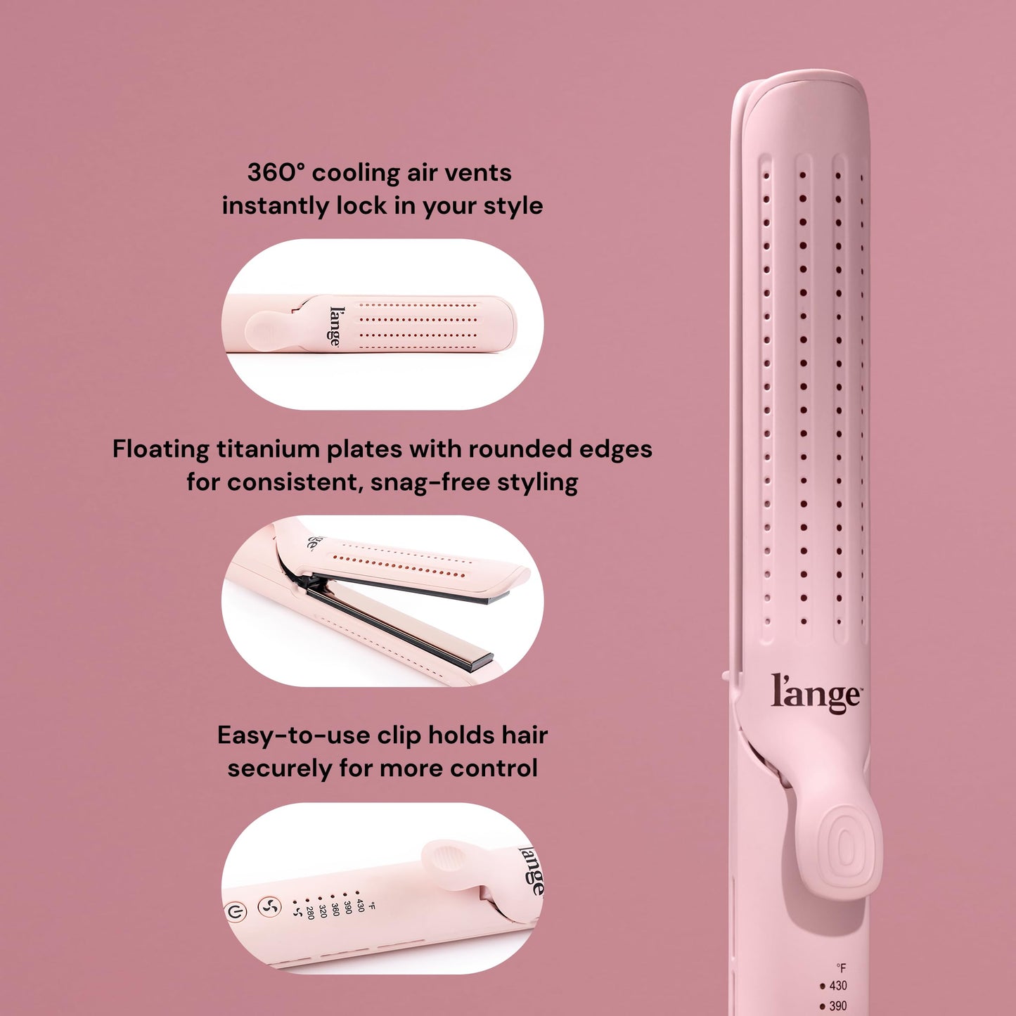 Rosy Brown L'ANGE HAIR Le Duo Grande 360° Airflow 2 in 1 Straightener and Curler | 1 Inch Curling Wand & Titanium Flat Iron with 5.3" Plates | Hair Straightener & Curler for Long Hair (Blush)