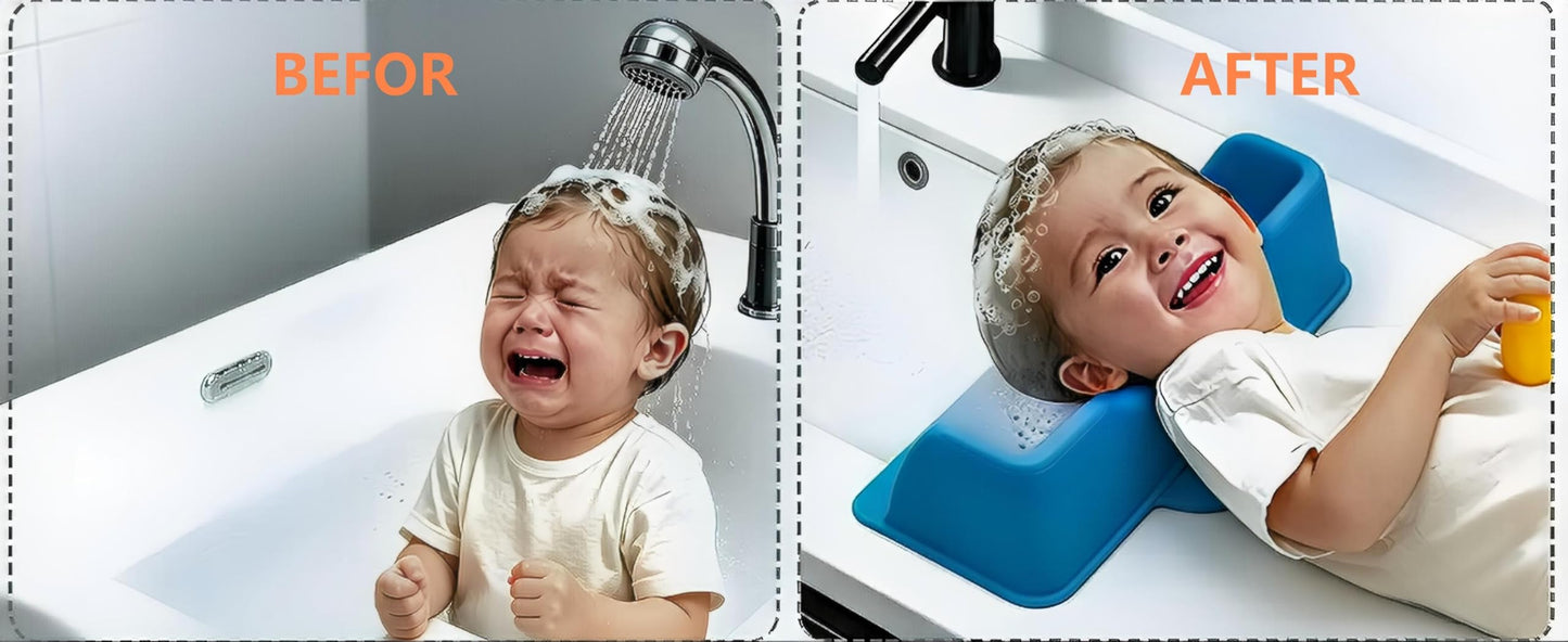 White Smoke Triplgoat Silicone Shampoo Mat for Kids & Elderly – Neck Rest Cushion for Hair Washing Station, Portable Sink Mat with 5 Suction Cups, Foldable Shampoo Support for Toddler & Bedridden