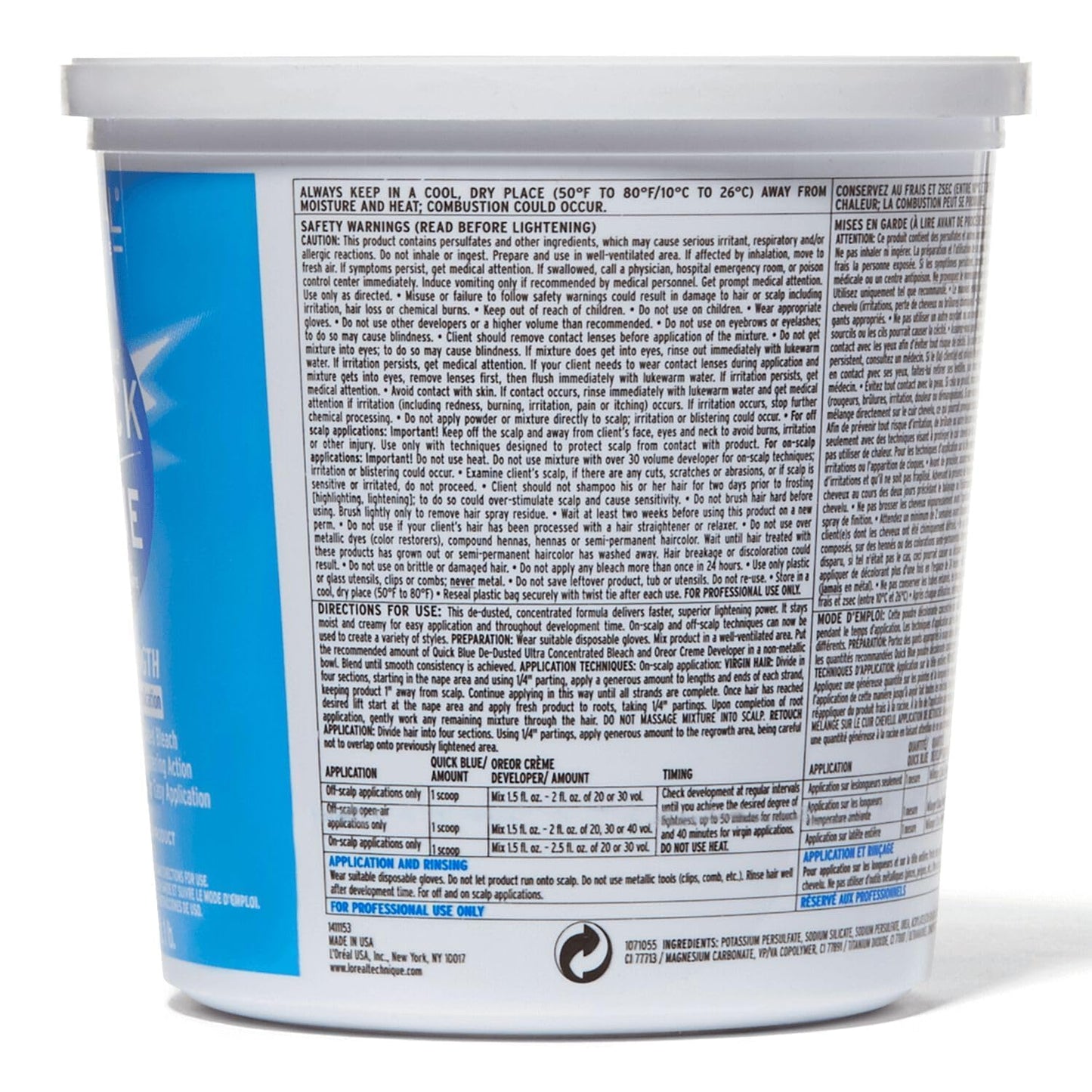 White Smoke L'Oréal Technique Quick Blue High Performance Bleach - Professional Hair Bleaching Powder, No Drip Formula, Extra Strength Lightening Action Lifts Up To 7 Levels, Single Application,1 Pound