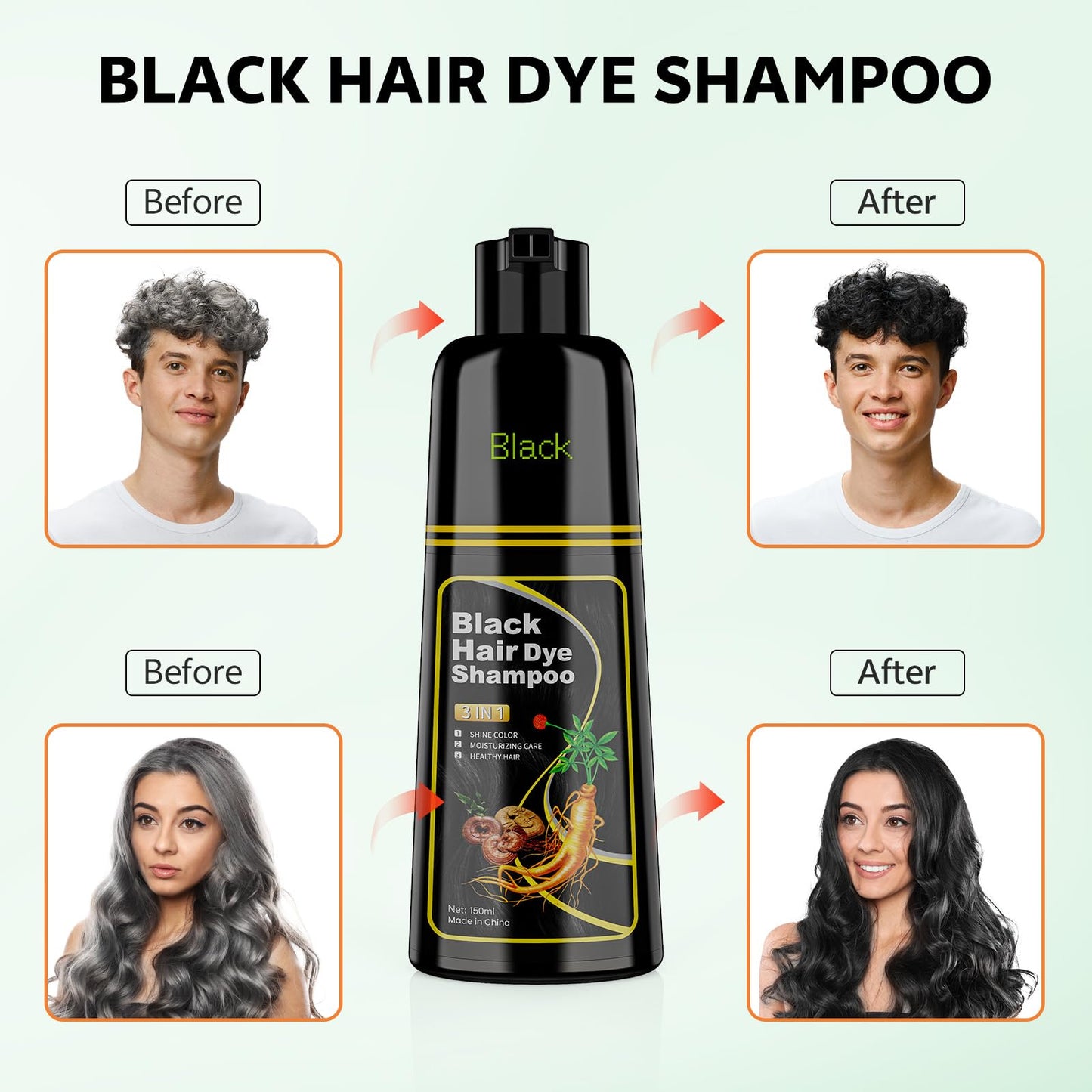 White Smoke JUANCHI Black Hair Dye Shampoo 3 in 1, 150ML Hair Dye Shampoo for Women Men