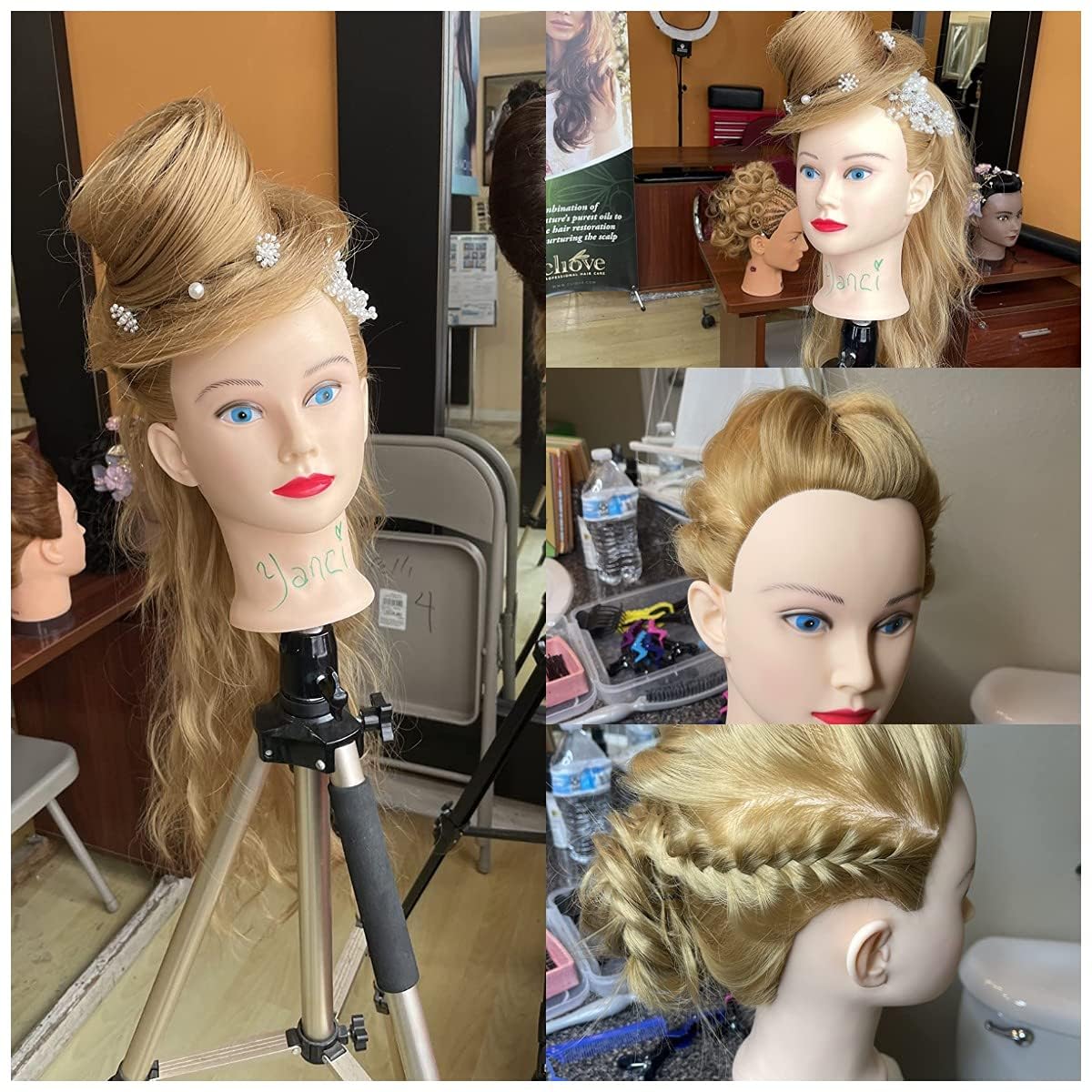 Dim Gray MORRIS Synthetic Fiber Mannequin Head with Clamp – 28" Training Styling Head for Beginners to Practice Braiding, Cutting, Updos – Ideal for Cosmetology Students（Blonde）