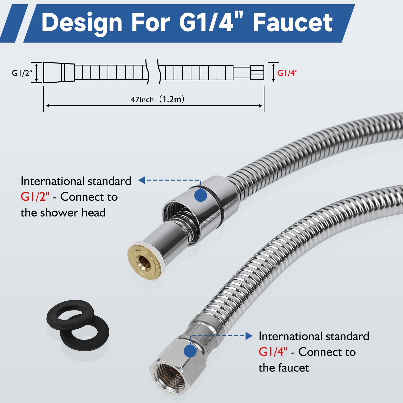 Lavender LukLoy Stainless Steel Shampoo Bowl Hose, 1/4" Thread Water Pipe to 1/2" Thread Sprayer Head for Barber Shop & Salon Sink Replacement Part for Shampoo Bowl Faucet and Sprayer, 47" Long
