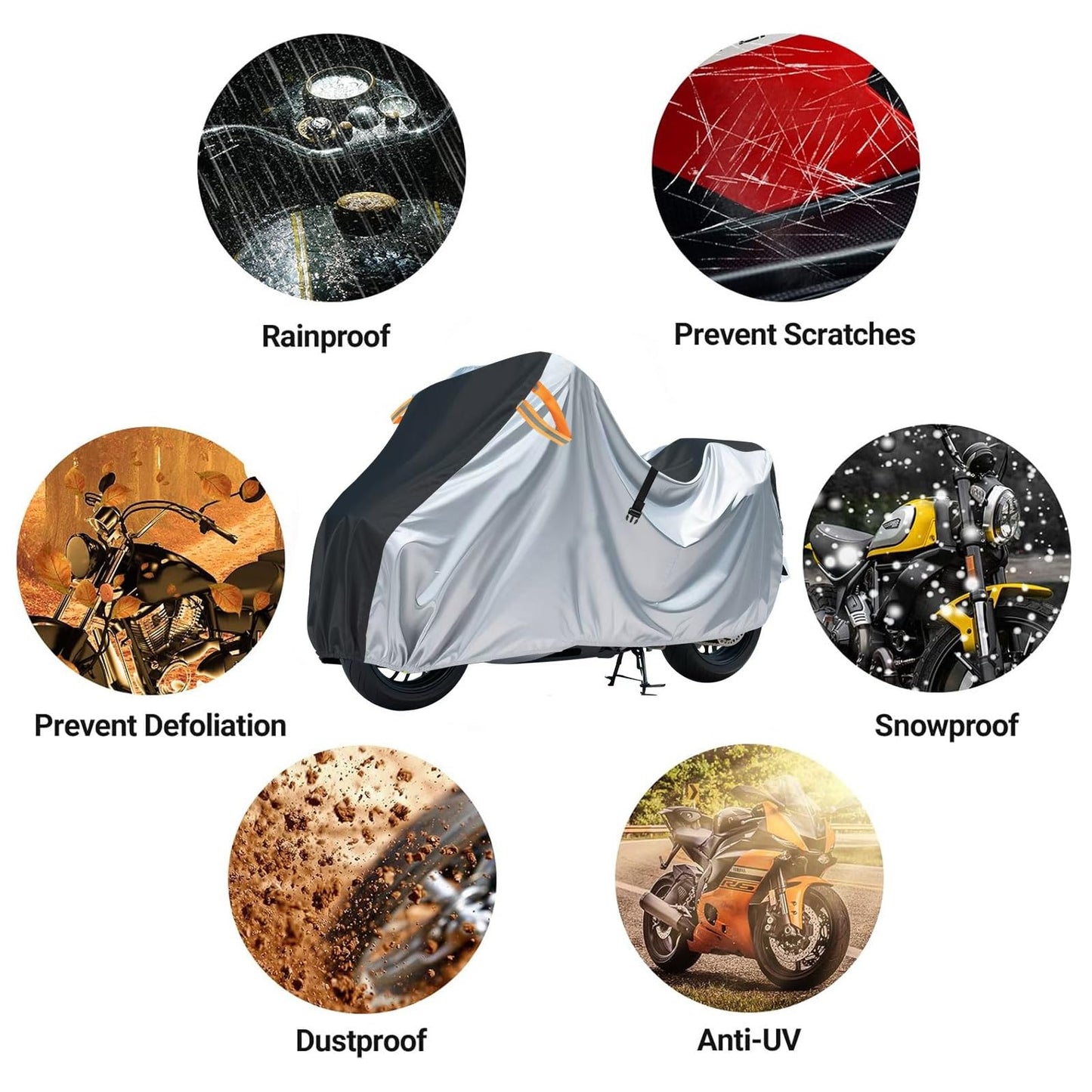 White Smoke Waterproof Motorcycle Cover for Yamaha DT230 Lanza 1997-2000, Custom Motorbike Cover, Scratch-Proof Dustproof and Uv-Protective, with Windproof Rope and Reflective Strips