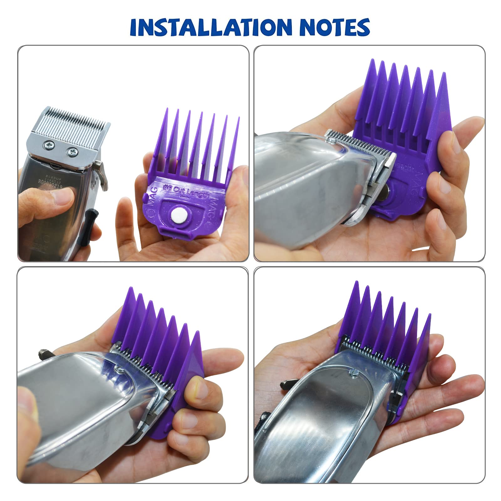 White Smoke Magnetic Clipper Guards Guide Comb Set Compatible with Andis Master Hair Clippers,Size form to 1/16 to 1 in,10pcs Purple