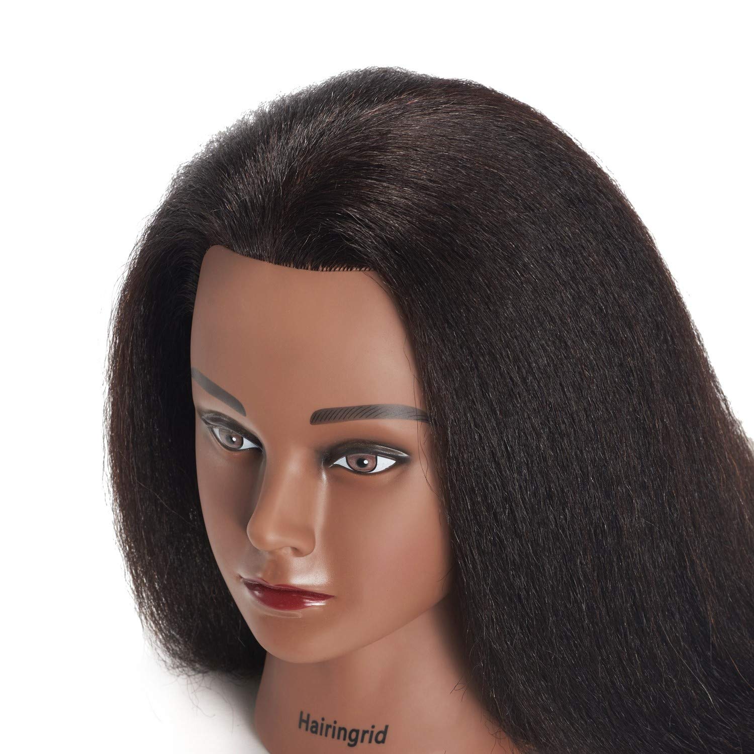 Dark Slate Gray Hairingrid Mannequin Head 14" 100% Real Hair Hairdresser Cosmetology Mannequin Manikin Training Head Hair and Free Clamp Holder (14 Inch)
