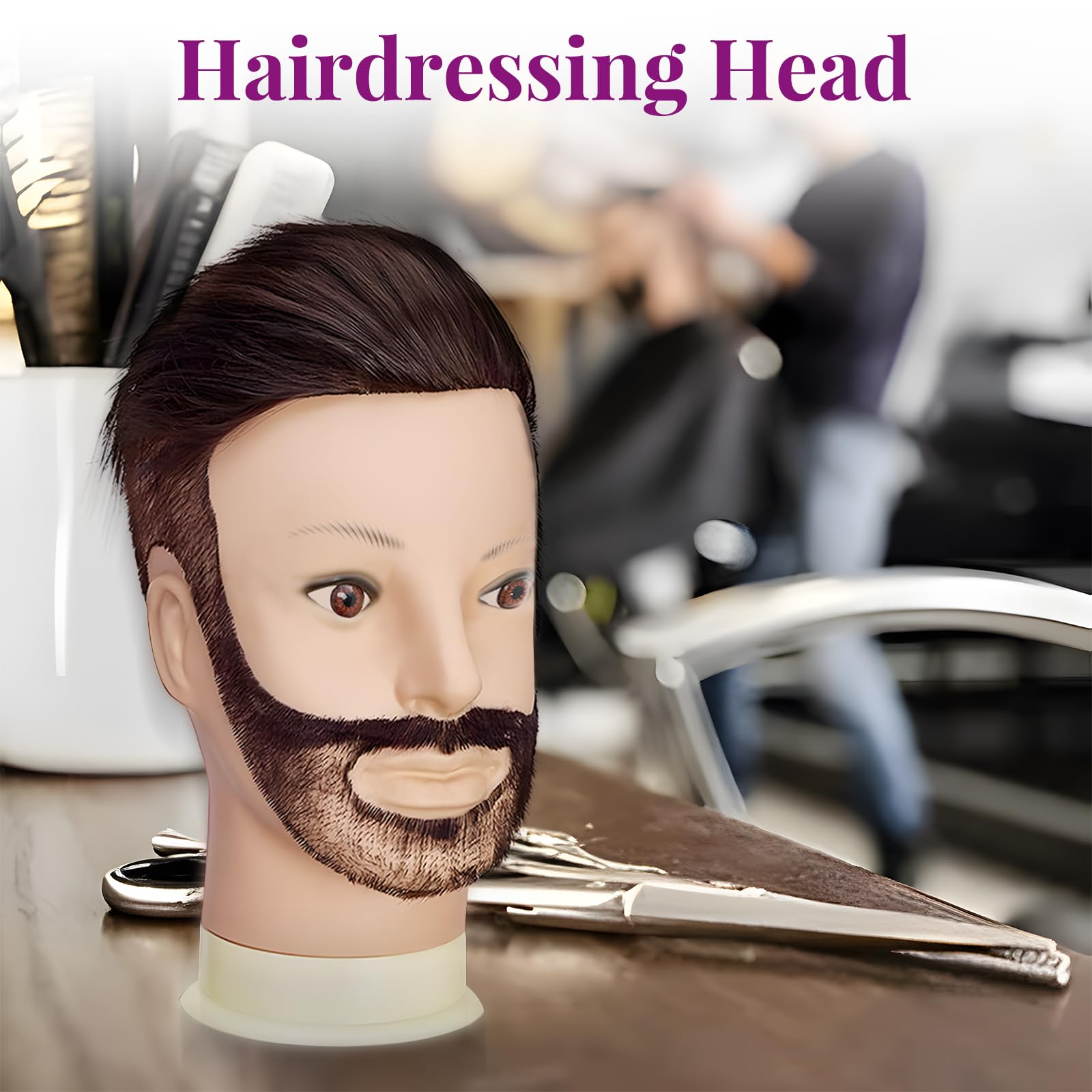 White Smoke Male Mannequin Head with Hair,10" Barber Mannequin Head,Cosmetology Hairdresser Training Doll Manikin Head for Hair Styling and Practice（black）