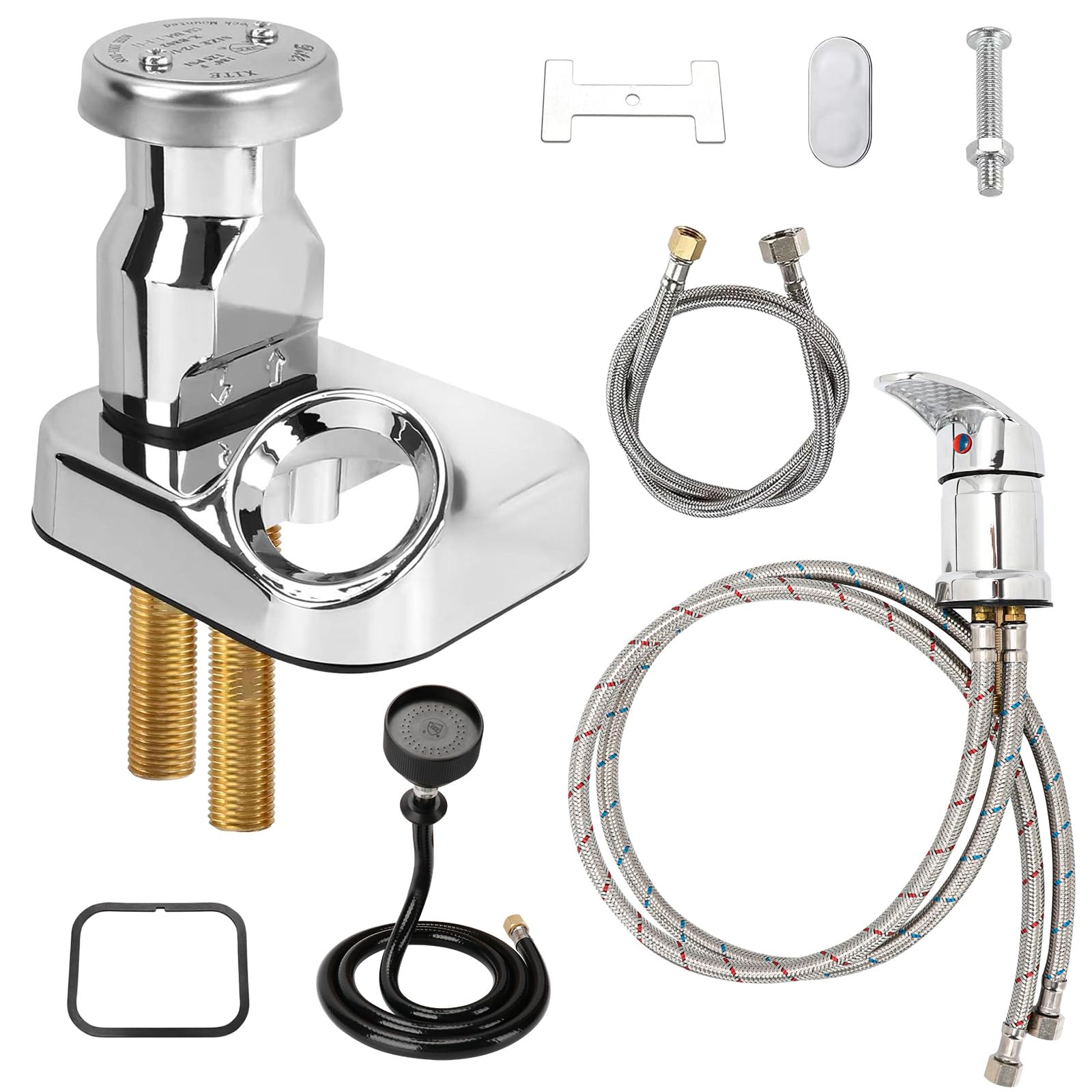 White Smoke LukLoy All-in-One Salon Shampoo Bowl Faucet Vacuum Breaker Kit, Complete Set Salon Sink Parts for Salon Shampoo Bowl and Bed, 1/4" Nut Beauty Salon hose and sprayer for Barber Shop Spa Center