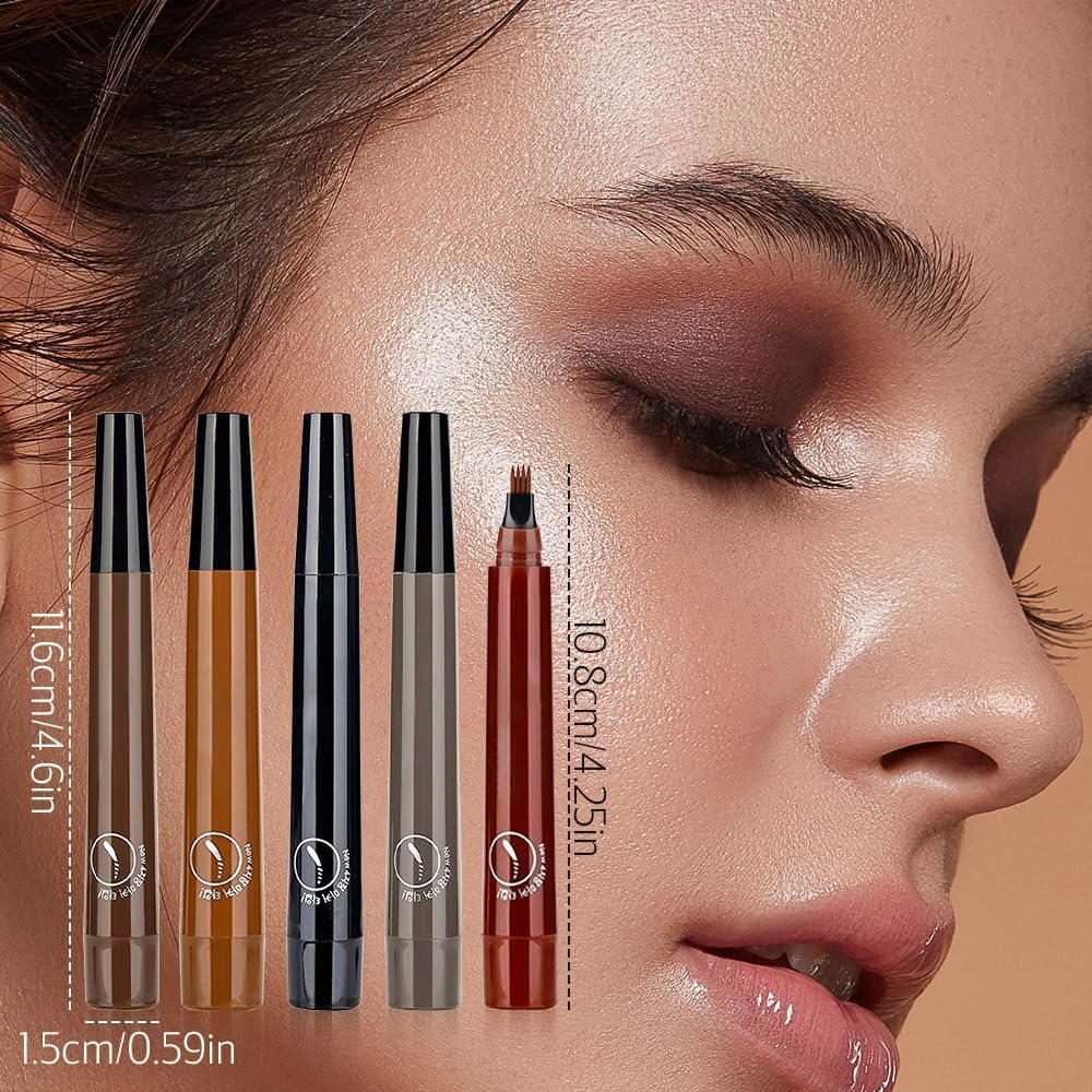 Rosy Brown Microblading Eyebrow Pencil, 2024 NEW Magic Eyebrow Tattoo Pencil 4 Fork Tip, Create Natural Hair-Like Brows, Waterproof Brow Pencil with Micro-Fork Tip (Dark Brown)