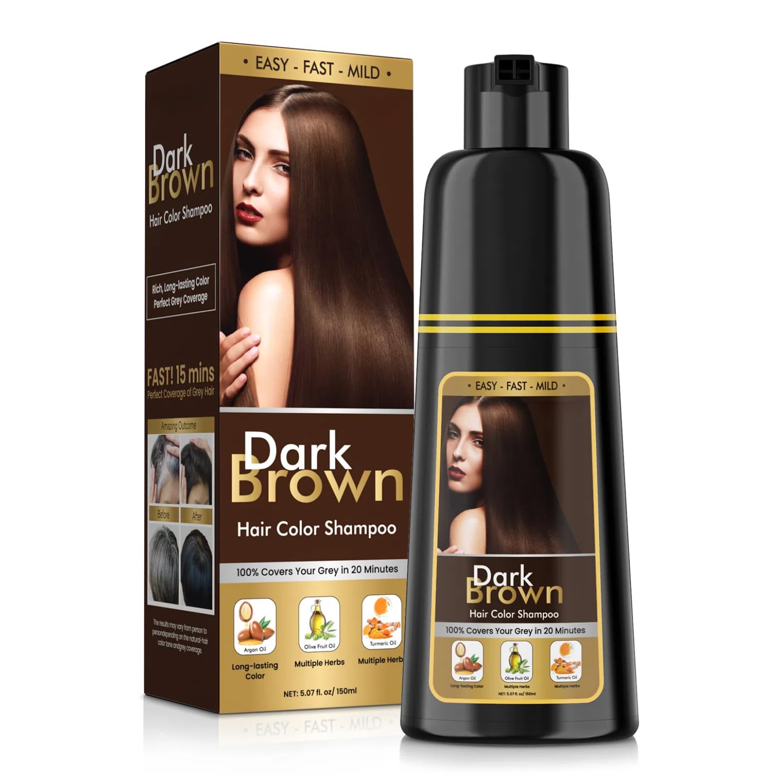 White Smoke BOJICA Hair Dye Shampoo 3 in 1 for Gray Hair, Dark Brown Hair Color shampoo for Women, Natural Shampoo Hair Dye-100% Grey Hair Coverage/Herbal Ingredients - 150ml (5.07 oz)