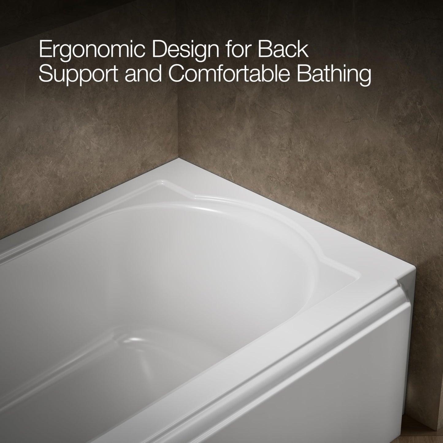 Light Gray KOHLER K-721-0 Memoirs 60" x 33-3/4" Alcove Cast Iron Bathtub with Left-Hand Drain and Itegral Flange, Safeguard Slip-Resistant Surface, White