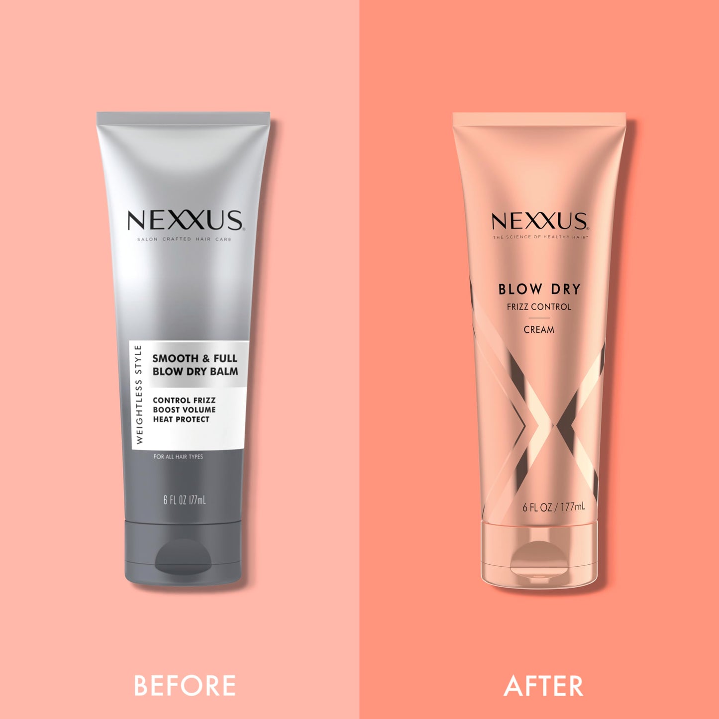 Light Salmon Nexxus Blow Dry Cream Frizz Control for Weightless Style & Volume, with StyleProtect Technology 6 oz