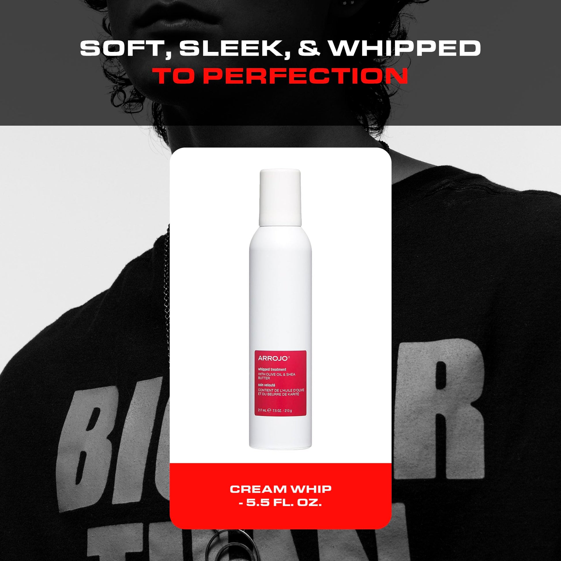 Black ARROJO Cream Whip - 5.5 Fl Oz - Conditioning Leave-In Hair Styling Cream for Wavy or Dry Hair, Sulfate & Sodium-Chloride Free, Antioxidant, Moisturizing