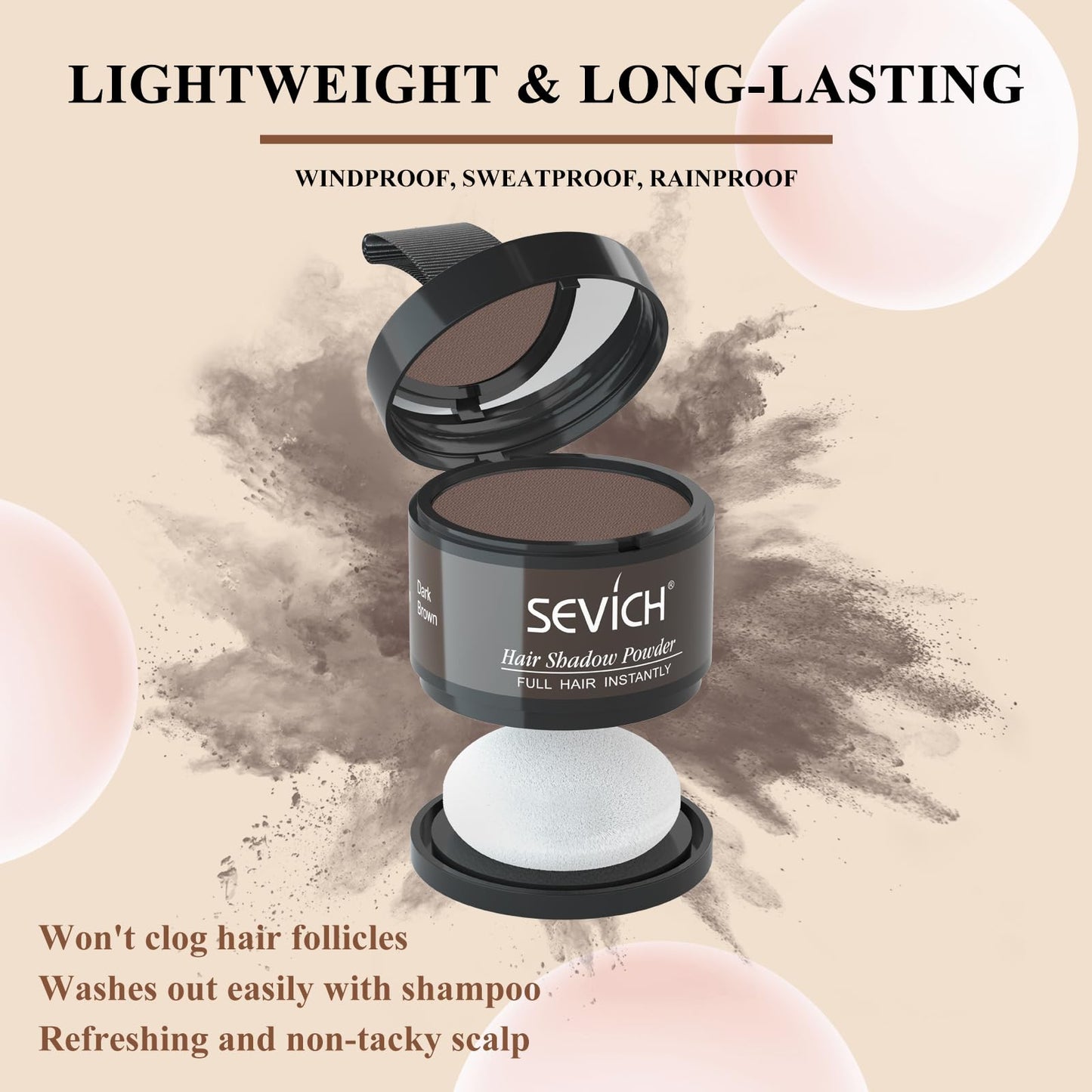 Light Gray Sevich Hairline Powder,Instantly Conceals Hair Loss, Root Touch up Powder, Hair Shadow Toppers for Women & Men, Touch Up for Thinning Gray Hair, Windproof & Sweatproof,Dark brown