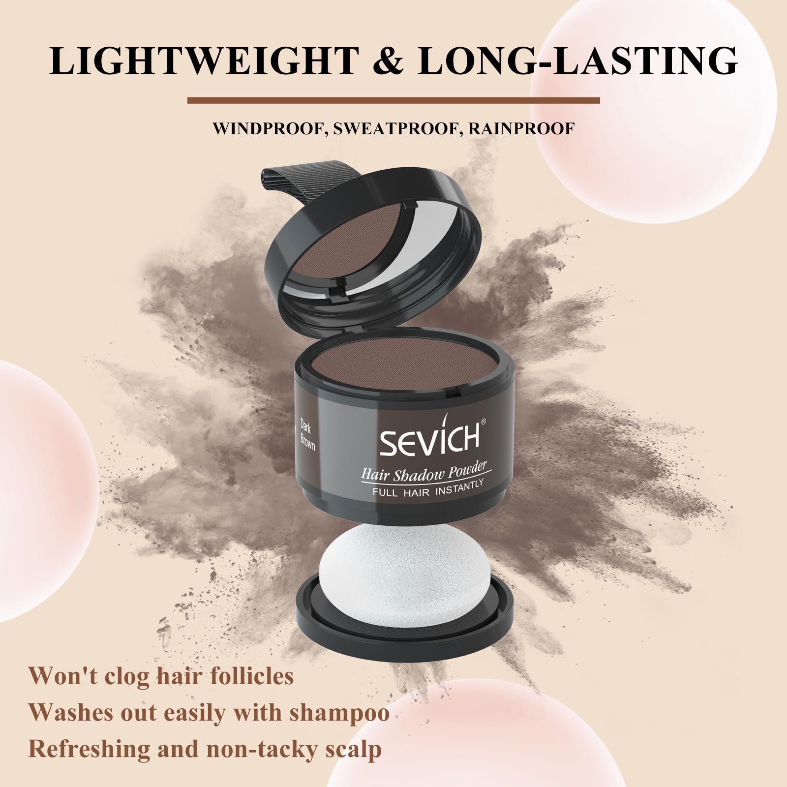 Light Gray Sevich Hairline Powder,Instantly Conceals Hair Loss, Root Touch up Powder, Hair Shadow Toppers for Women & Men, Touch Up for Thinning Gray Hair, Windproof & Sweatproof,Dark brown