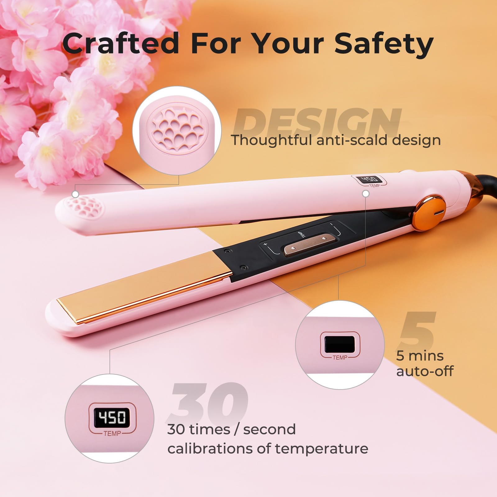 Misty Rose TYMO Flat Iron Hair Straightener and Curler 2 in 1 with 10s Fast Heating, 1 Inch Professional Titanium Straightening Curling Iron with 32 Adjustable Temp and Automatic Shut Off