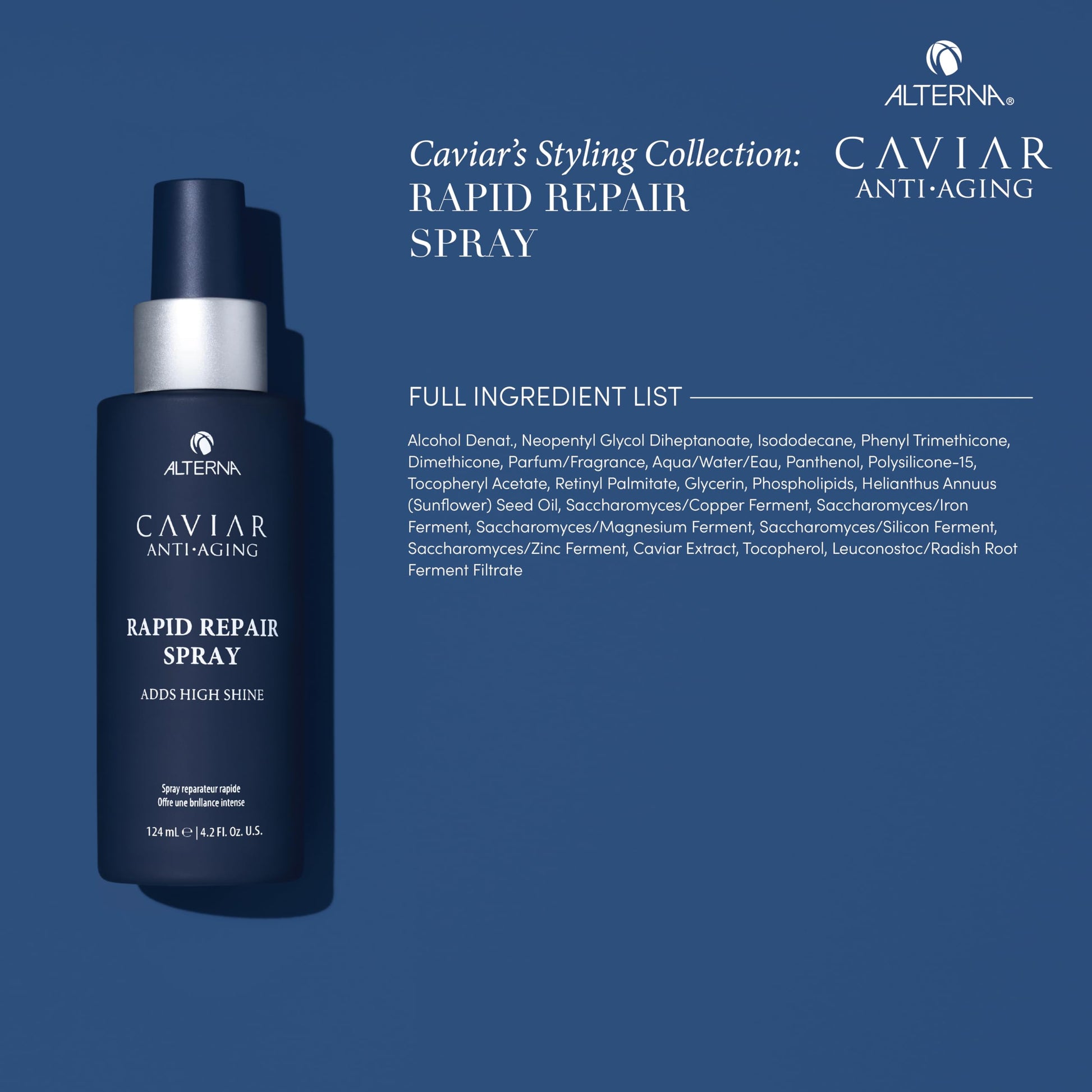 Dark Slate Blue Alterna Haircare CAVIAR Anti-Aging Rapid Repair Spray 4.2 Fl Oz | Instant Shine and Humidity Protection Spray for Hair | Sulfate Free