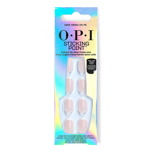 Light Gray OPI Sticking Point Have Merci on Me | Short Round Opaque Neutral Pink French Tip Nail Art Instant No Glue Press On Nails | 30 Count with Adhesive Tabs | Damage-Free Wear | Spring 2026
