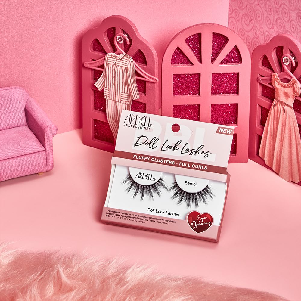Light Pink Ardell Doll Look Lashes Bambi – Fluffy Cluster Natural Look False Eyelashes, Full Curls for Big Eye Effect, Lightweight Reusable Wispy Lashes Strips, 4 Pack