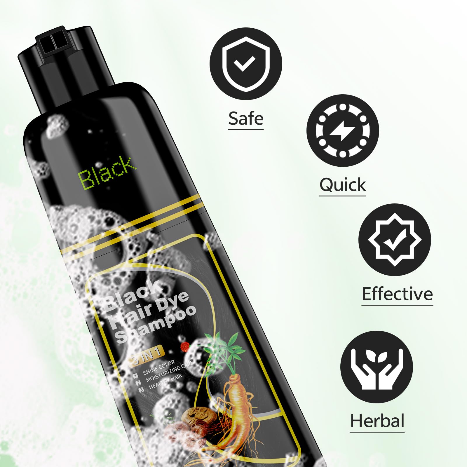 White Smoke JUANCHI Black Hair Dye Shampoo 3 in 1, 150ML Hair Dye Shampoo for Women Men