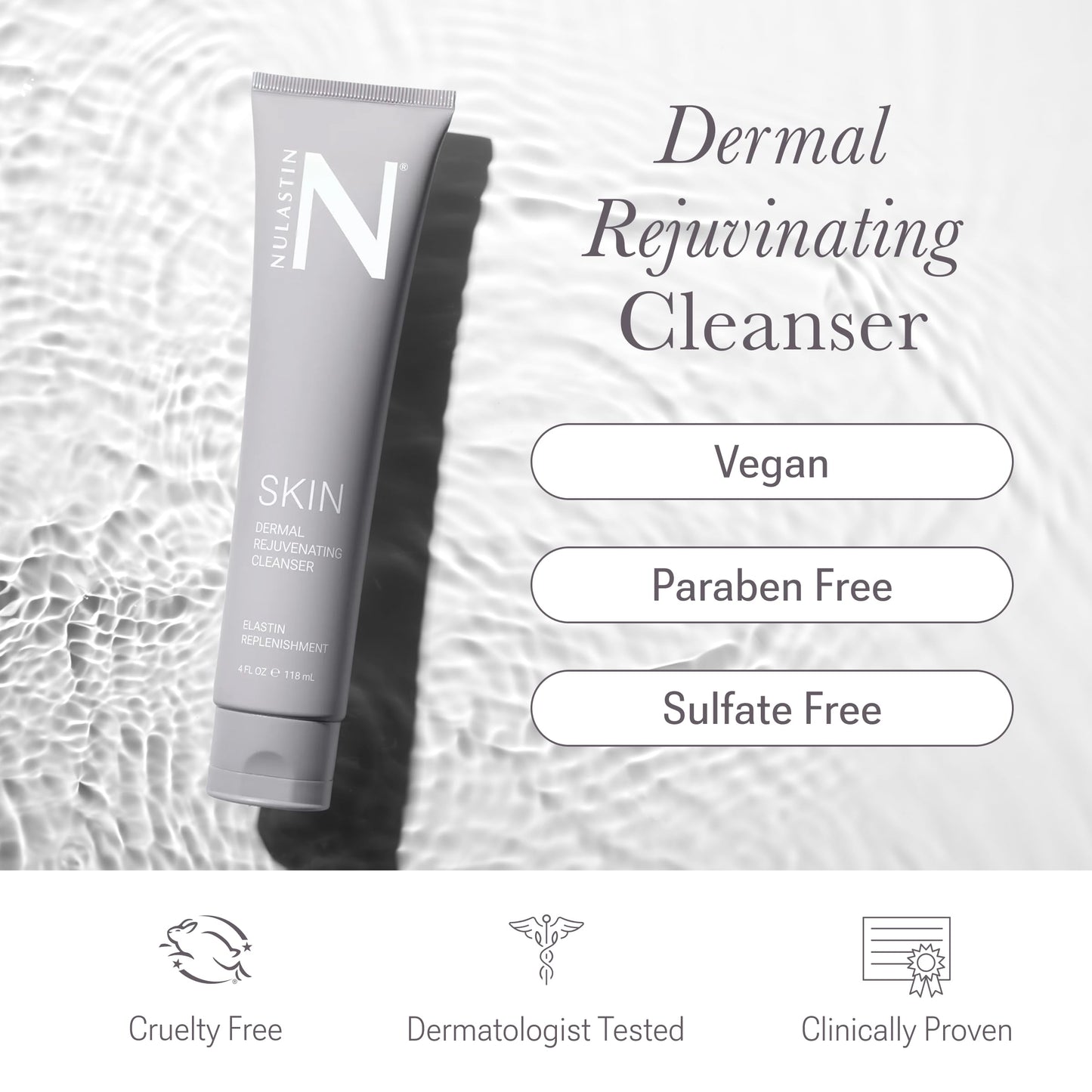 White Smoke NULASTIN Dermal Rejuvenating Facial Cleanser - Brightening, Exfoliating Face Wash for Women with Jojoba Beads + Cleanses, Exfoliates & Hydrates Without Stripping Skin - Sulfate Free, Vegan, 4 Fl Oz