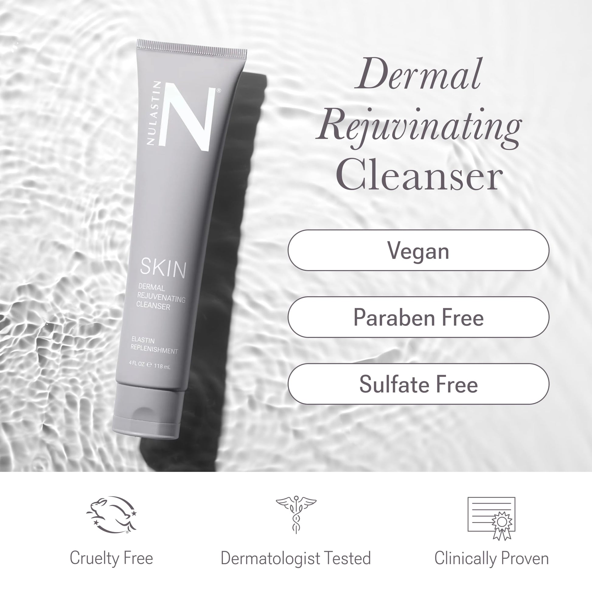 White Smoke NULASTIN Dermal Rejuvenating Facial Cleanser - Brightening, Exfoliating Face Wash for Women with Jojoba Beads + Cleanses, Exfoliates & Hydrates Without Stripping Skin - Sulfate Free, Vegan, 4 Fl Oz