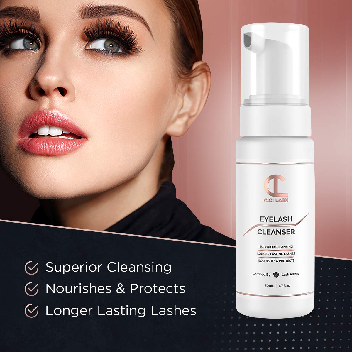 Black Lash Shampoo Foaming Cleanser & Brush (50ml) | Gentle Foam Wash For Eyelash Extensions | Paraben & Sulfate Free | Eyelid Wash & Makeup/Oil Remover | For Home Care & Beauty Salon Supplies