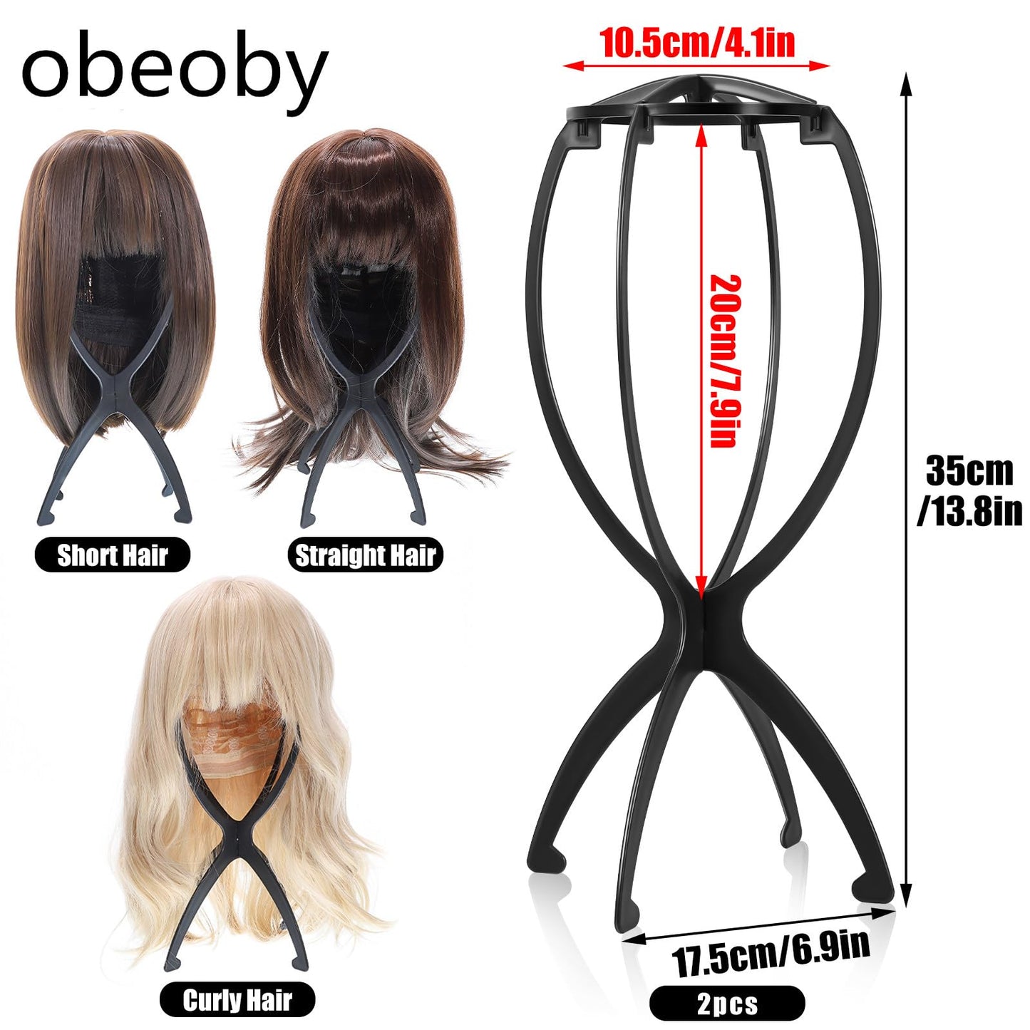 White Smoke obeoby Wig Stand, Portable Wig Holder Wig Head Stand for All Wigs Travel Wig Hair Stylist Gifts for Women(black (2 pack))