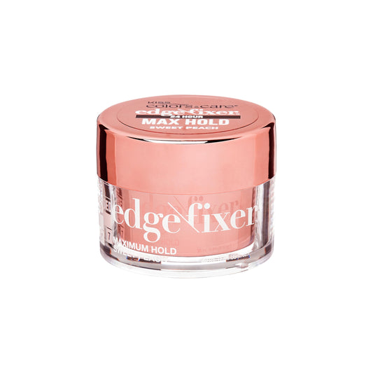 Light Pink KISS Colors & Care Maximum Hold Edge Fixer, 24 Hour Scented Styling Hair Gel with Biotin, Non-Greasy, Long-Lasting Moisture & Shine for All Hair Types, 30 mL (1.01 US fl. oz.), Sweet Peach