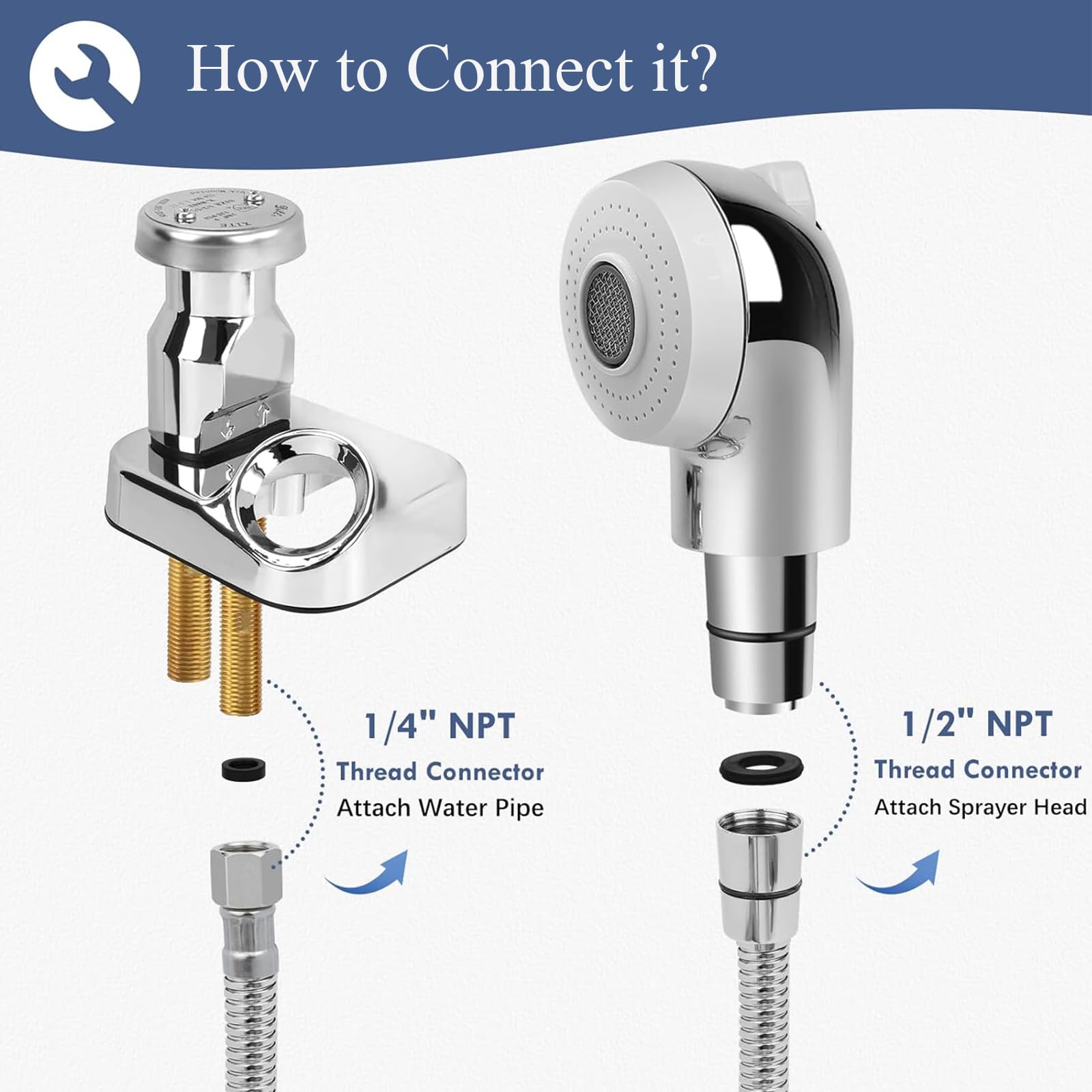 White Smoke LukLoy Stainless Steel Shampoo Bowl Hose, 1/4" Thread Water Pipe to 1/2" Thread Sprayer Head for Barber Shop & Salon Sink Replacement Part for Shampoo Bowl Faucet and Sprayer, 47" Long